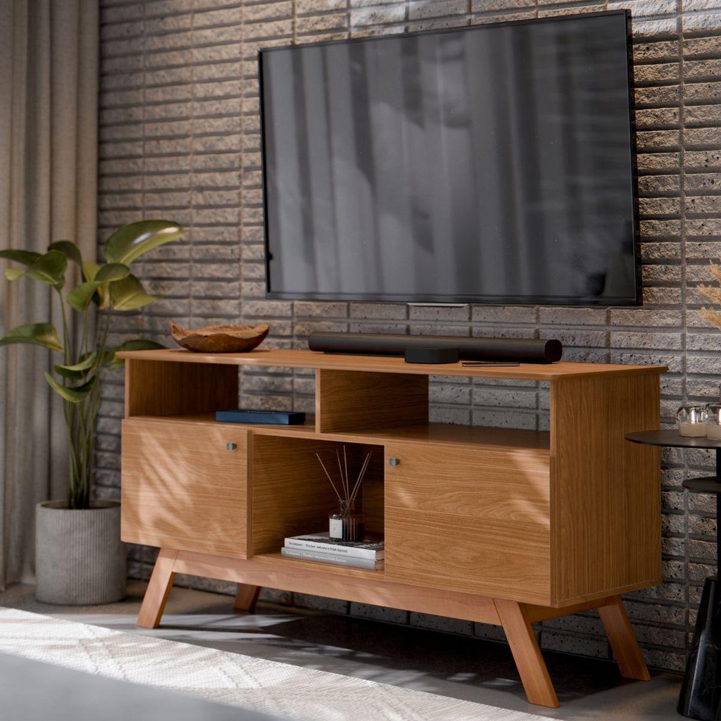 Rack para TV com 3 Nichos Manchester Nature | Shopee Brasil