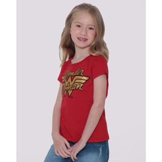 Camiseta Infantil Mulher Maravilha Liga da Justiça Vermelha