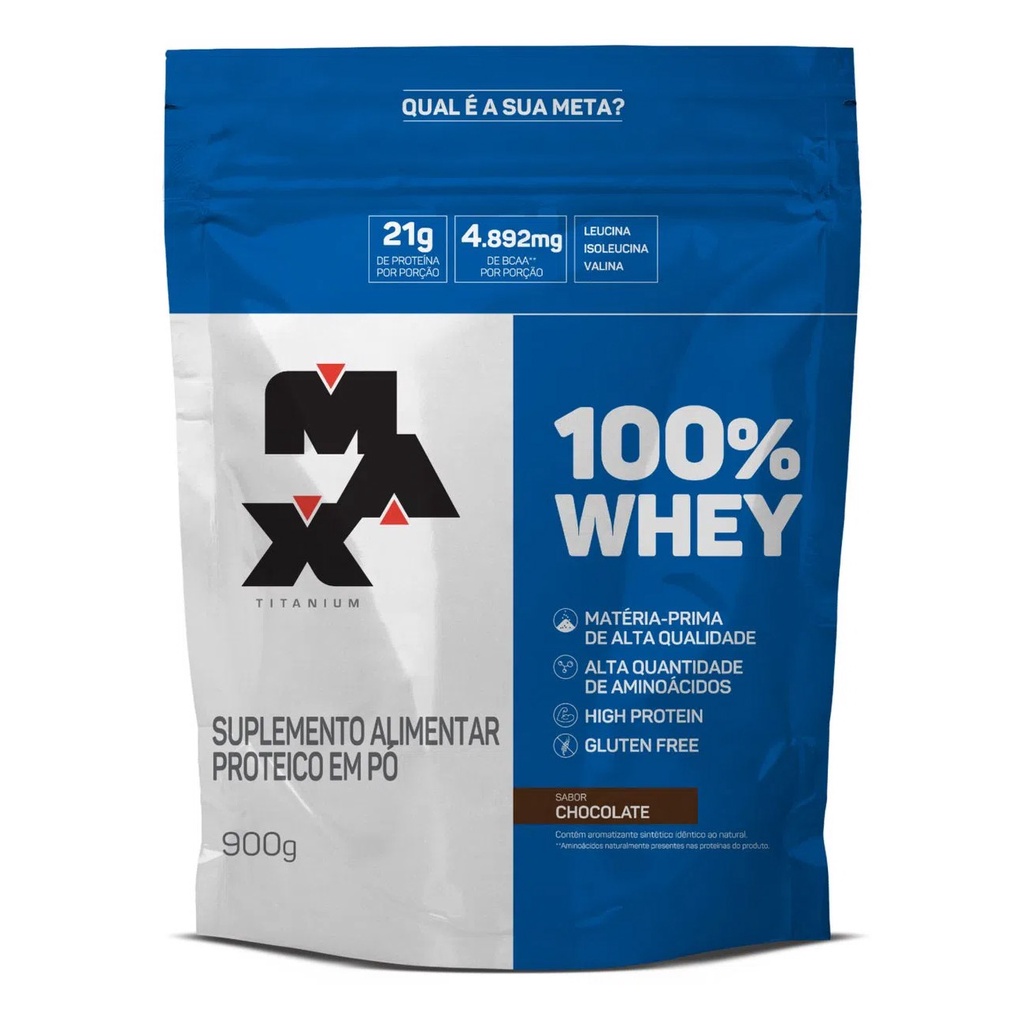 Whey Max Titanium Protein 100% Concentrado Refil 900gr Sabores