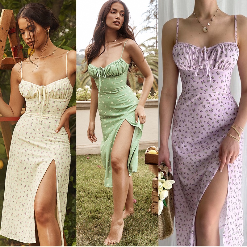Vestido de flores fragmentadas, vestido de fenda sexy