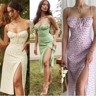 Vestido de flores fragmentadas, vestido de fenda sexy