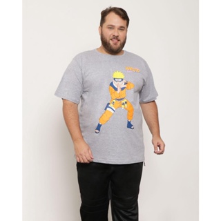 Camiseta Pluz Size Masculina Manga Curta Naruto Cinza