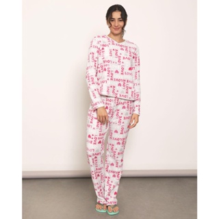 Pijama Feminino Longo Estampa Love Soft Off White