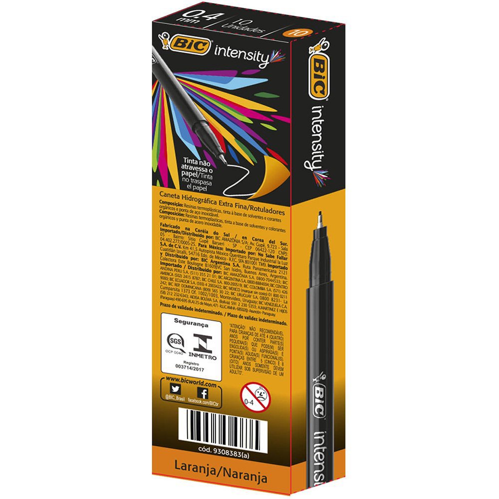 Caneta Bic Intensity 0.4mm Extra Fina Laranja Caixa com 10 Unidades