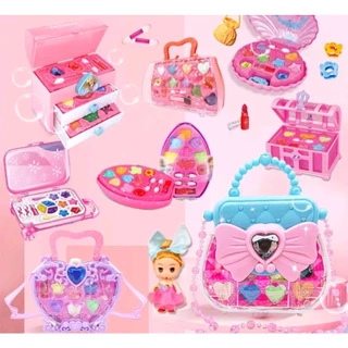 Kit de estojo de maquiagem infantil temas com batom e sem modelos coração concha princesa sorvete unicornio sao variadas