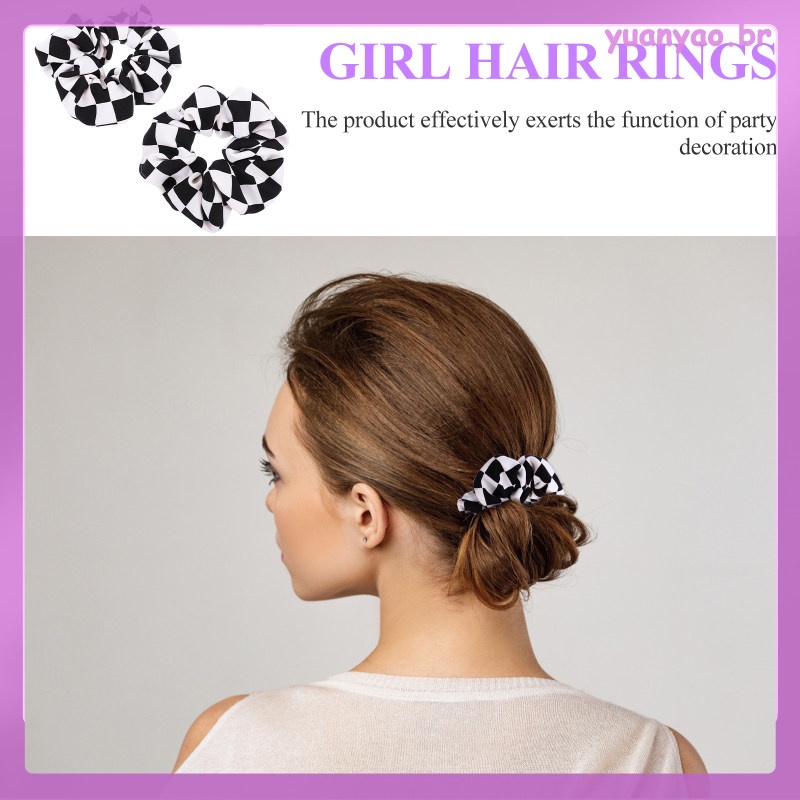 Preto branco xadrez scrunchies feminino listrado treliça bolinhas corda de  cabelo rabo de cavalo laço de