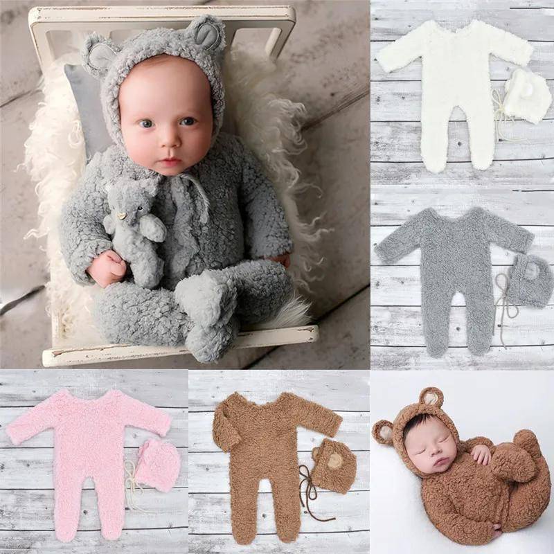 ❤️Newborn Photography Clothing Plush Teddy Bear Hat+Jumpsuits 2Pcs/set  Studio Baby Photo Prop Accessories Clothes Outfits