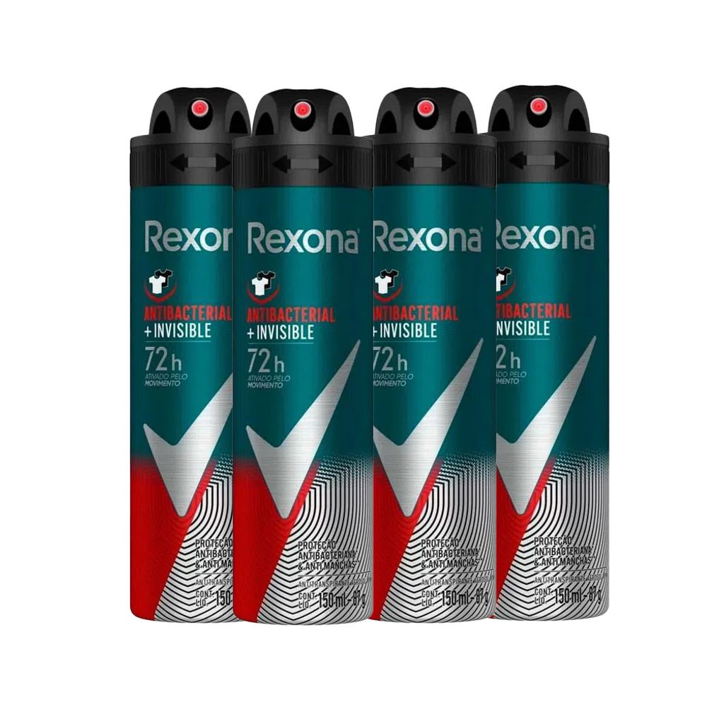 Kit Desodorante Aerosol Rexona Antibacterial + Invisible Men 150ml - 4 Unidades