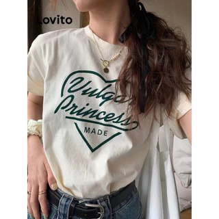 Lovito Casual Camiseta Feminina Lisa com Estampa LNE27088 (Damasco)