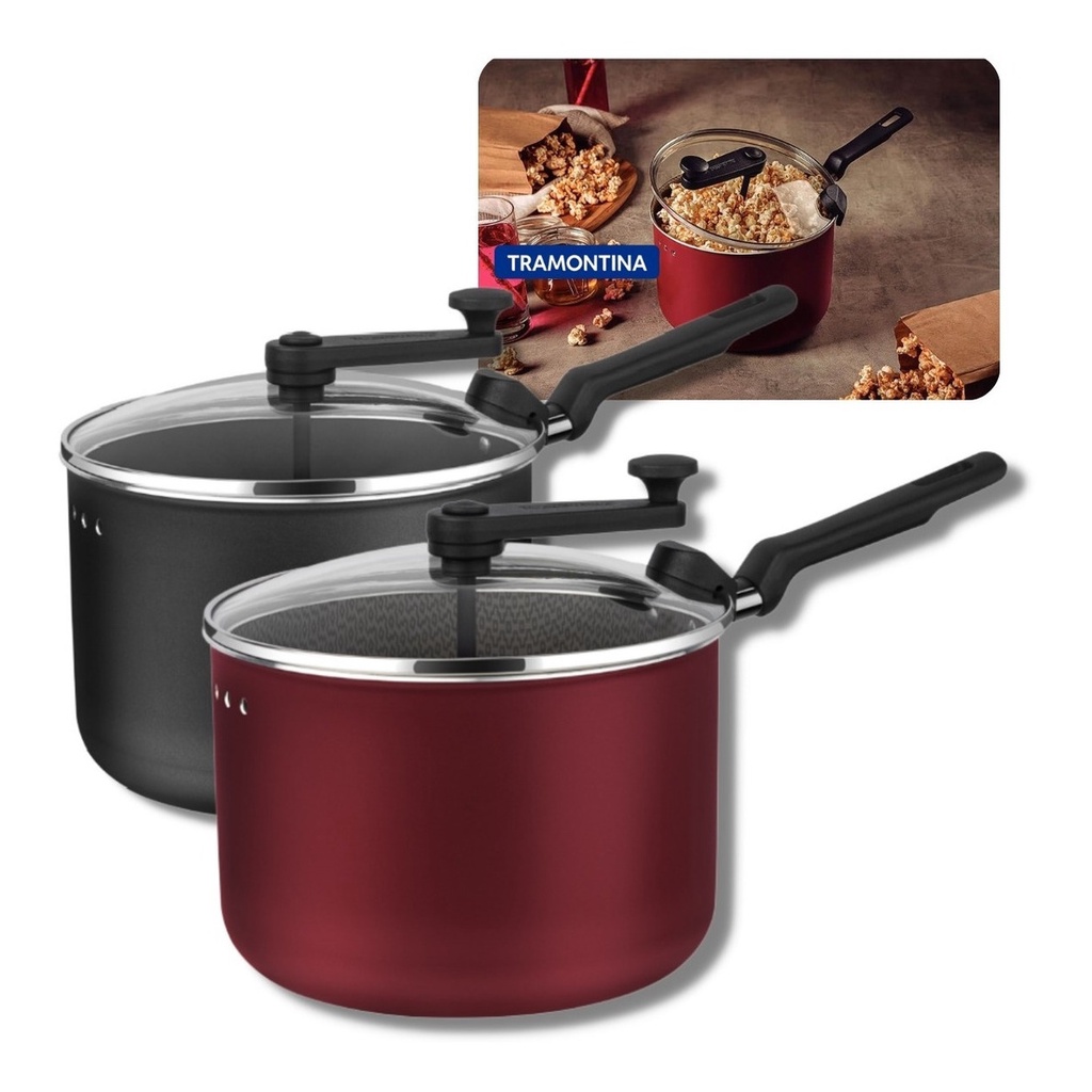 Pipoqueira Tramontina Antiaderente Loreto 20cm 3,5l Starflon Panela Original Com teflon Casa Cozinha Vermelha Preta Cinza