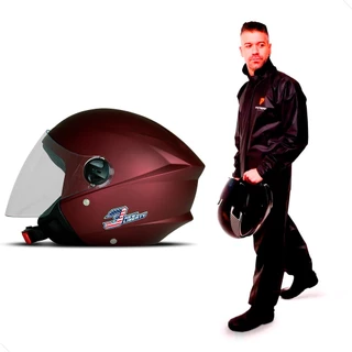 Capacete Moto Aberto Pro Tork New Liberty Three Elite Vinho Fosco + Capa de Chuva PVC Pioneira