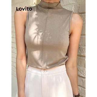 Lovito Regata Básica Simples para Mulheres LBL06025 (Caqui/Branco/Preto)