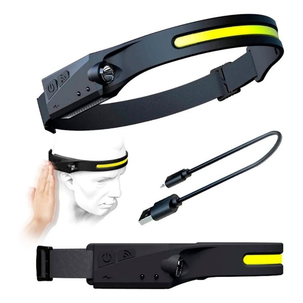 Lanterna de Cabeça Recarregável Led Corpo Motion Camping Torch Light Lamp Com Usb