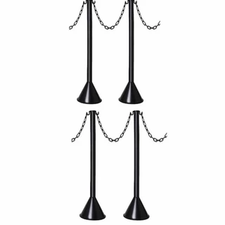 Kit 4 Pedestal Plástico Preto Para Corrente Sinalização 95cm + 10 Metros de Corrente