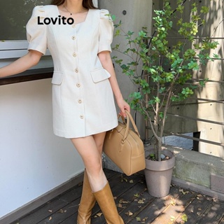 Lovito Vestido Elegante Frontal Com Botão Liso Para Mulheres LNE41184