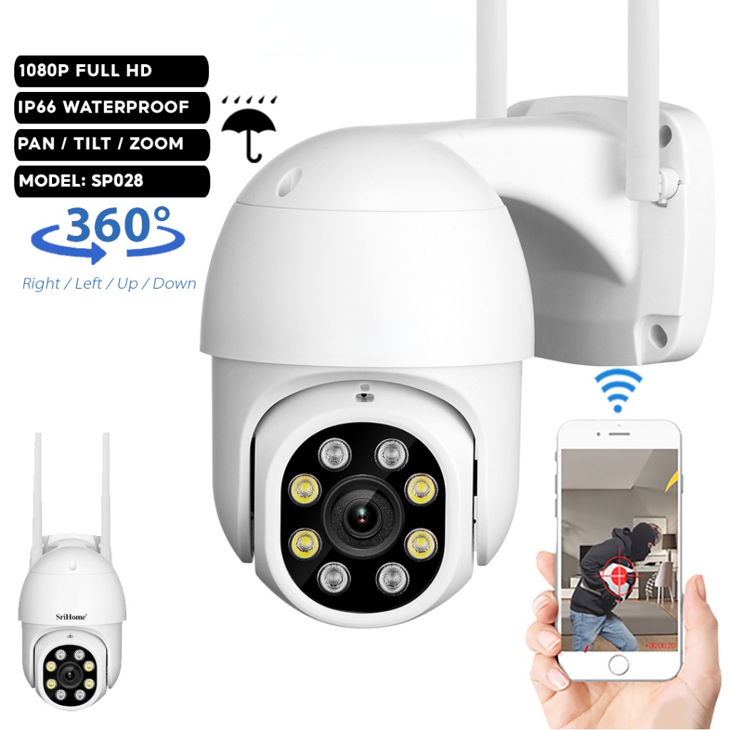 Câmera WiFi 360 Graus 1080P FHD CCTV De Segurança IP-IP66 Luz Flash De Visão Noturna Infravermelha À Prova D'água