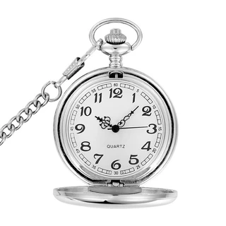 Relógio De Bolso De Quartzo Prata Liso Colar Para Homens Mulheres Metal Aço Inoxidável Pingente Com Corrente Curta Presentes