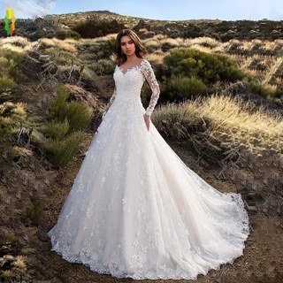 Vestido De Noiva De Manga Longa Perspectiva De Cor Sólida Civil Branco
