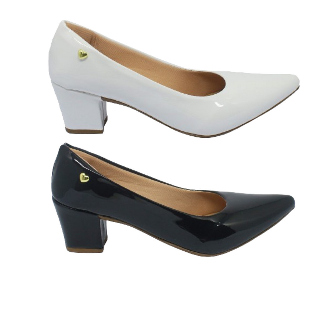 Kit 02 Pares Sapato Scarpin Feminino Salto Grosso Casual Figueiroa