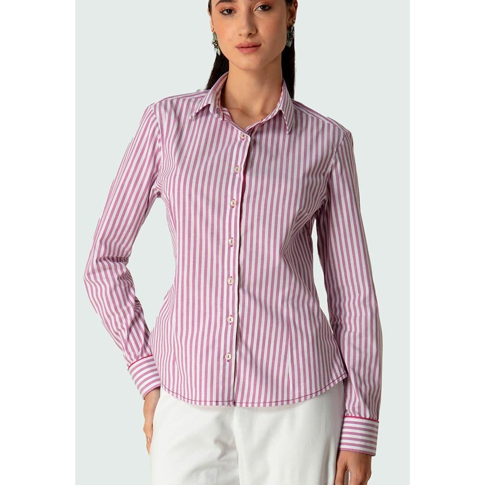 Camisa social feminina manga longa work listrada vivo gola rosa