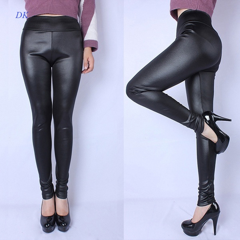 Leggings de couro preto feminino, magro, sexy, calça casual