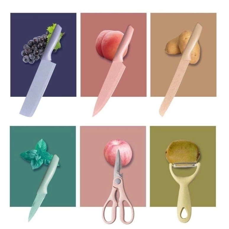 Jogo kit 7 peças facas Tabua Descascador Tesoura Profissional Cozinha Gourmet Faca de Churrasco