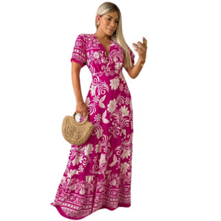 Vestido Longo Florido estampado P Ao Exg Estampa Floral Super Elegante e Confortável