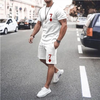 Conjunto Masculino Camiseta De Algodão + Bermuda Moletom 7 Ouros Baralho KF