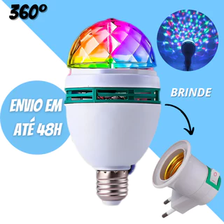 Lâmpada Led Giratória Colorida Globo De Luz Festa + Soquete SU Bucal