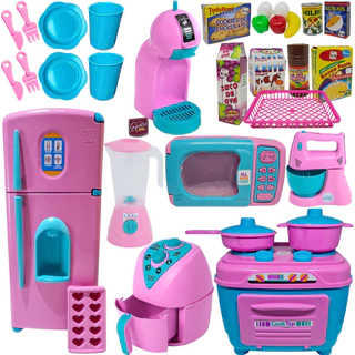 Kit Cozinha Infantil Completo 32 Peças Geladeira Fogão Comidas Eletrodomésticos