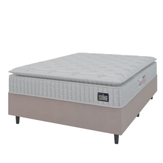 Cama Box Colchão Casal Espuma D45 Lazio Pillow Top 138x188x67cm Branco / Bege Hellen - Suporta até 120kg por Pessoa