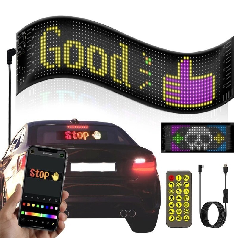 Tela LED Pixel Soft Display , Luz Nocturna Programável , Controle APP , Animação Com Padrão De Texto DIY Para Janela De Carro , Loja , Jogo