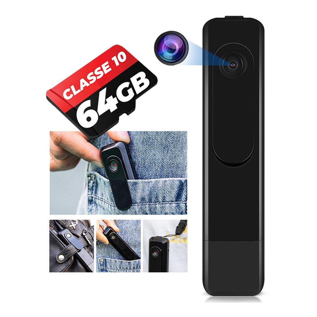 Mini Câmera Escondida + Cartão 64GB Filmadora M18 Secreta Caneta Bolso ...