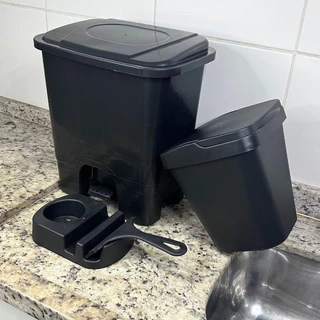 Conjunto Elegance Lixeira Pedal 13 Litros, Lixeira de Pia 4,8 litros, Porta Detergente e Rodinho De Pia