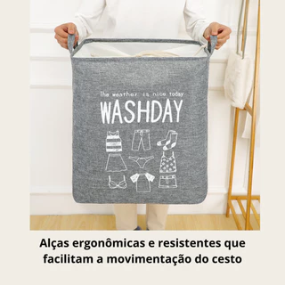Cesto Saco Organizador Dobrável de Roupas Sujas com Tampa e Alça 60L Lavanderia
