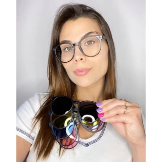 Armação Óculos Clipon Grau Feminino Redondo Kim 5 em 1