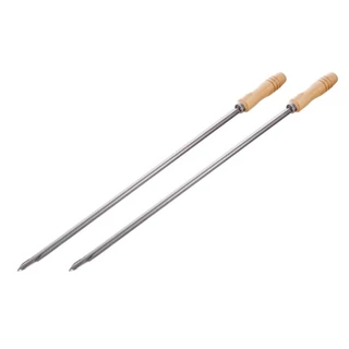 Kit 2 Espetos para churrasco 60 cm inox cabo em madeira assar carnes