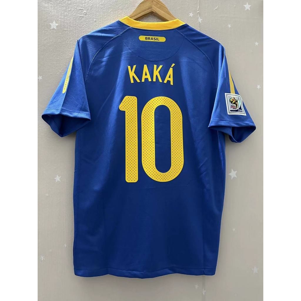 Retro Brasil 2010 Curto Amarelo Azul 10#Kaká Jersey Futebol Jersey Nome e número personalizados