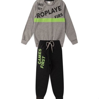 Conjunto Infantil Menino Moletom - Proplayer - Cinza e Preto