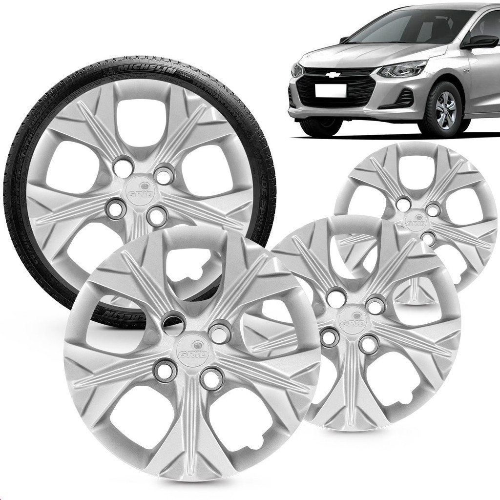Kit 4 Calotas Calota Onix Prisma 2021 Aro 14 Prata Cubo Baixo Grid ...