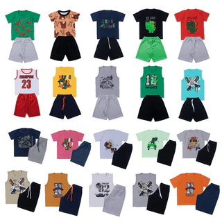 Kit 10 Peças de Roupas Masculino Infantil Menino 5 Conjuntos Verão Bermuda, Camisa ou Regata de Malh