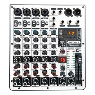 Mesa De Som 6 Canais British-6 Waldman Bivolt Com Efeitos, Bluetooth, USB, Display, MP3, Phantom Power, Equalização E Ajustes