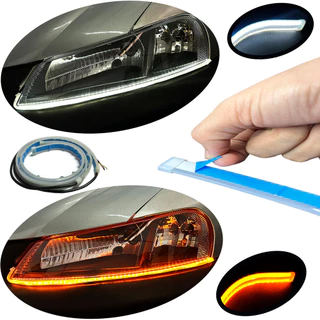 Par Fita DRL 45/60/75cm Led 12v lanterna farol universal Efeito Start Preenchimento + Seta Sequencial Barra Flexível