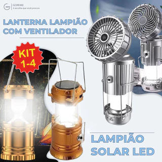 Kit 4 Lanterna Lampião com LED c/ Placa Solar embutida Recarregável usb e tomada Bivolt 2 Modelos