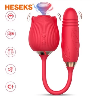 HESEKS 2 Em 1 Vibrador Duplo Flexível Em Silicone Stimulador De Clitóris Brinquedos Adultos Com 10 Modos De Vibração E Língua Estimuladora - Rose Sucking Telescopic Vibrator