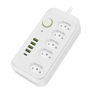 Extensão Filtro De Linha Segurança 5 Tomadas 4 Usb E Usb tipo C com cabo de 1.90 cm Bivolt