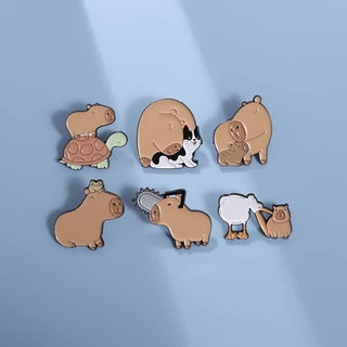 Bonitos Alfinetes De Esmalte Capybara Broches De Animais Broche De Desenho Animado Funny Turtle Pin Lapela Crachás Jóias Presentes Para Amigos