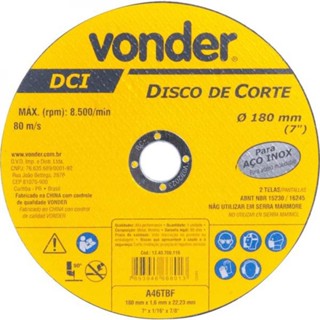 Disco de corte 180 x 1,6 x 22,23 mm DCI INOX - Vonder