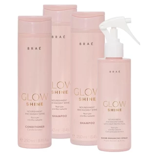 Kit Braé Glow Shine Shampoo 250ml, Shampoo 250ml, Condicionador 250ml, Fluido Ativador 200ml (4 produtos)