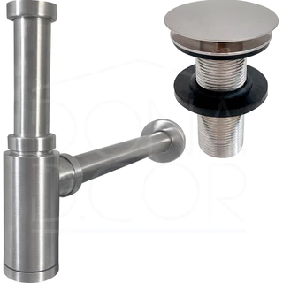 Sifão Copo e Valvula Click 7/8 Inox Escovado Kit Banheiro Luxo Ralo de Pia e Sifao Quadrado De Parede Aço Inox 304 Fosco Valvula Lavatorio 30mm